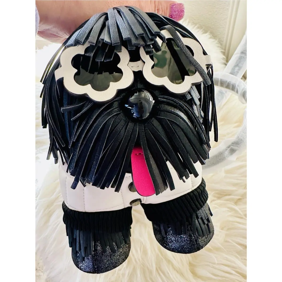 Kate Spade New York Shaggy Fringed 3d Dog Crossbody Bag In Multi