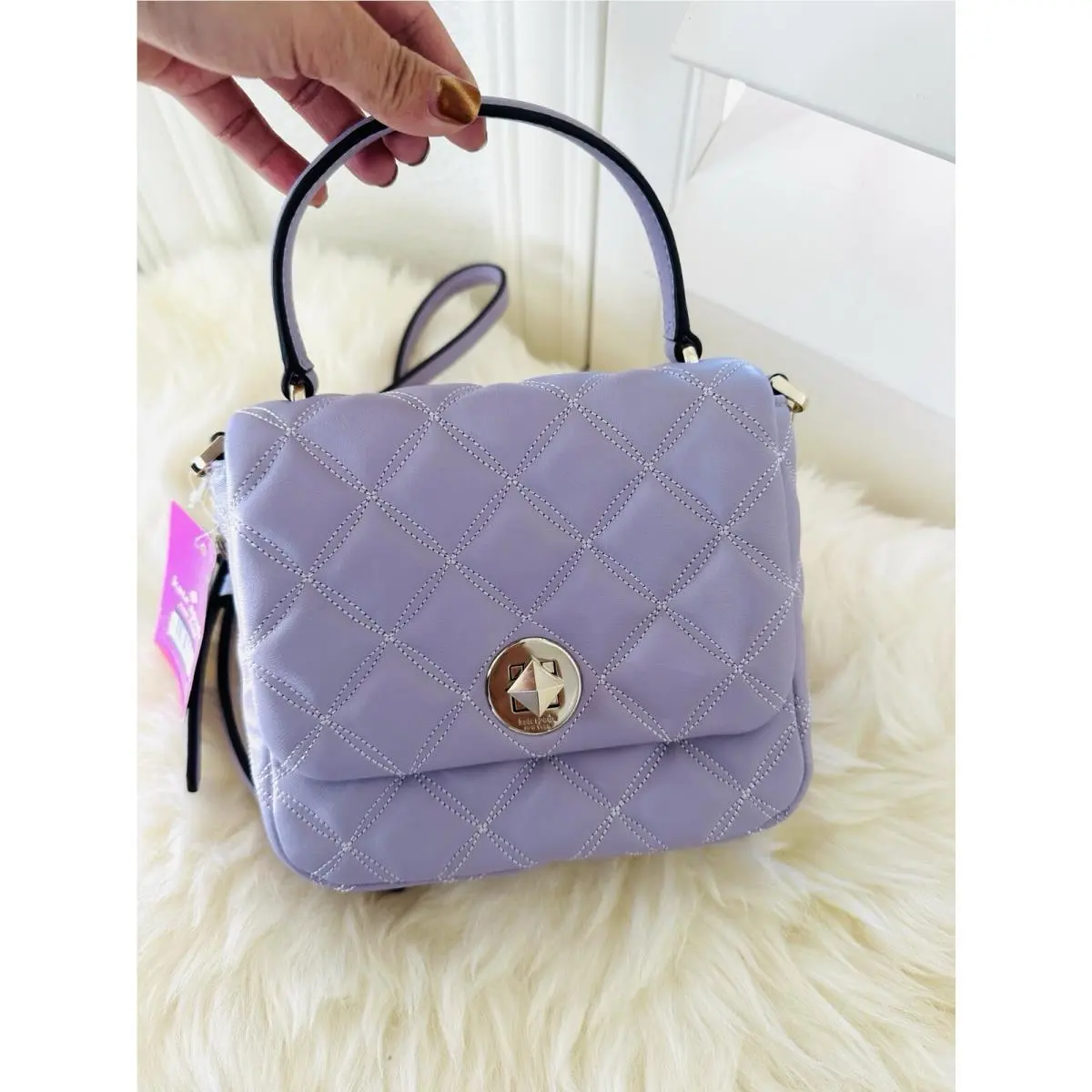 Kate Spade Natalia Quilted Square Leather Crossbody Bag Lilac Frost