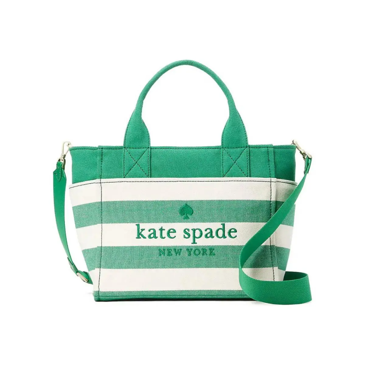 Kate Spade Small Canvas Beach Tote Jett Green /white Stripe Summer Vacation