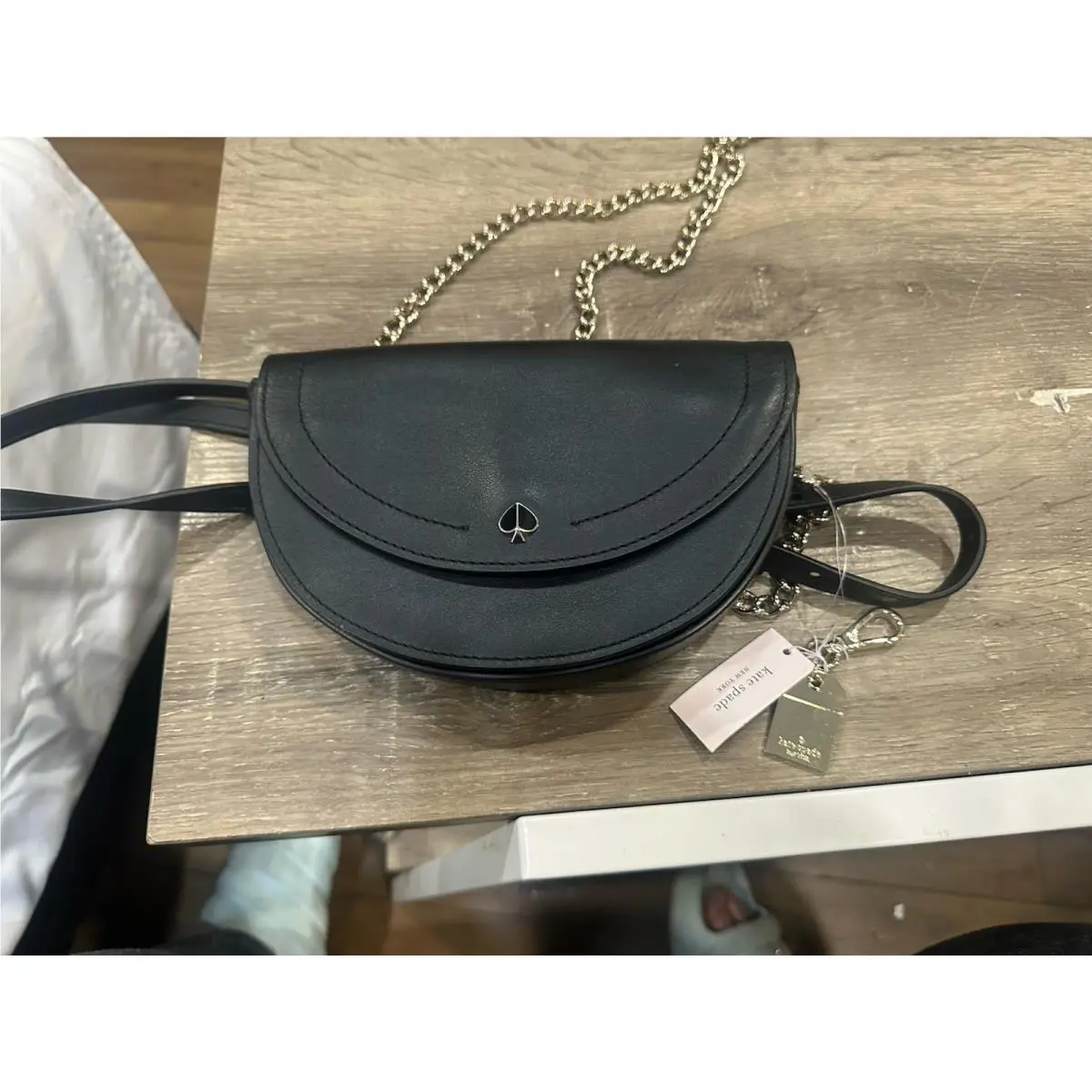 New Kate Spade Luna Crescent Crossbody Bag Black Pink Interior 2 Straps Included