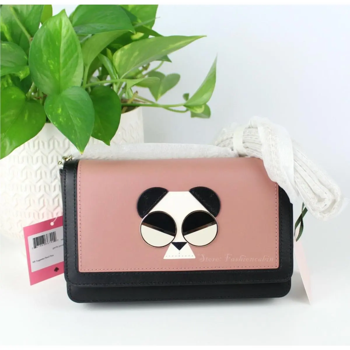 Kate Spade Panda Chain Leather Designer Crossbody Bag Tinted Rose