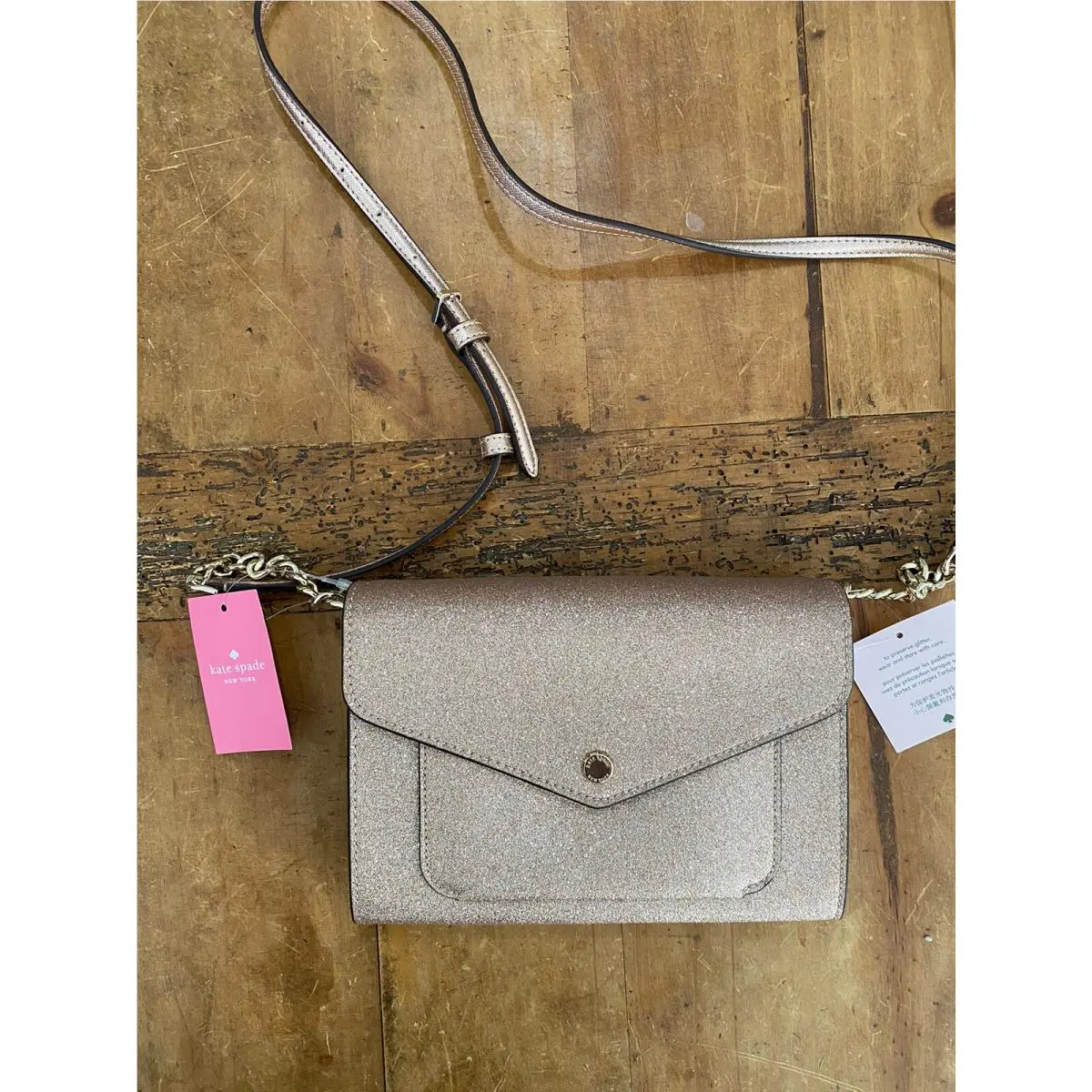 Kate Spade Tinsel Glitter Fabric Flap Crossbody Bag In Rose Gold