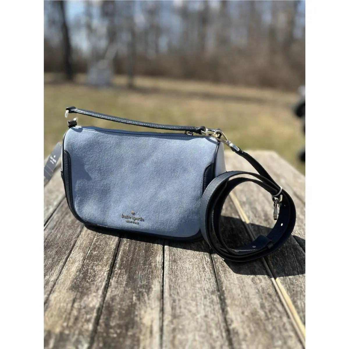 Kate Spade Leather Suede Blazer Blue Crossbody Shoulder Bag Tote New Purse