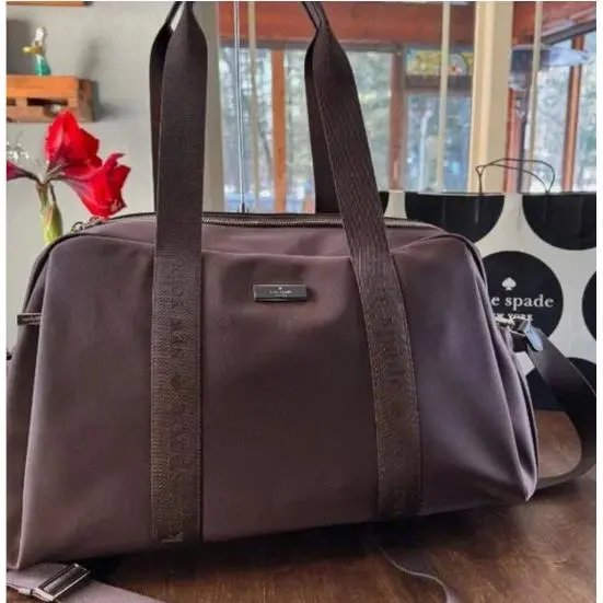 Kate Spade Carter Nylon Large Weekender Duffle Gym Travel Bag - Hot Fudge