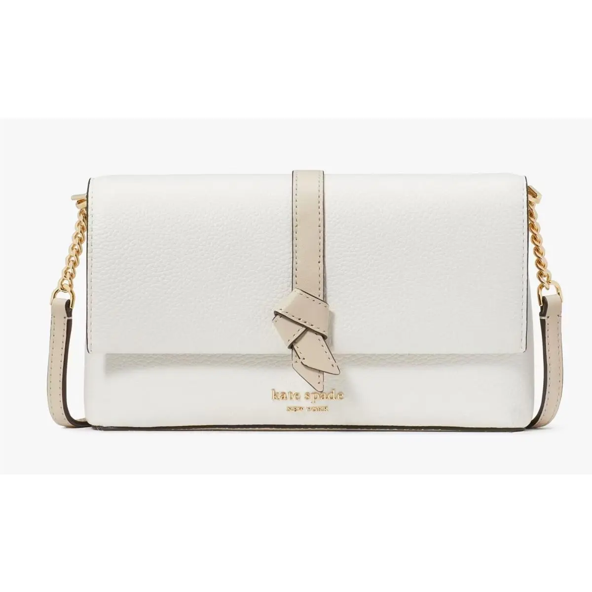 Kate Spade Knott Colorblocked Flap Chain Crossbody in Light Cream