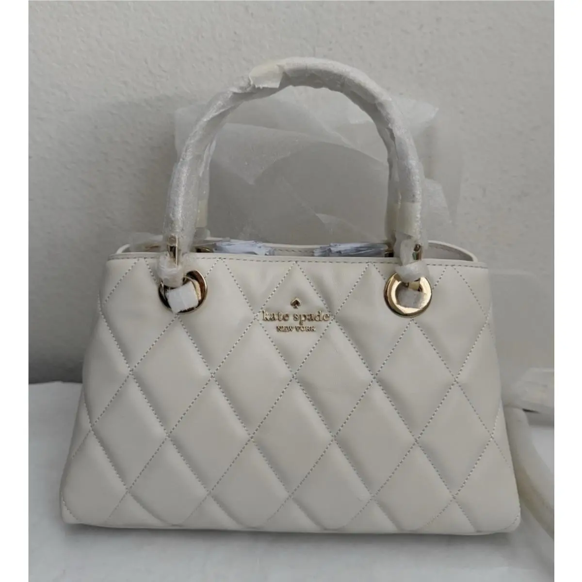 Kate Spade Carey Quilted Small Leather Satchel Crossbody Bag Meringue