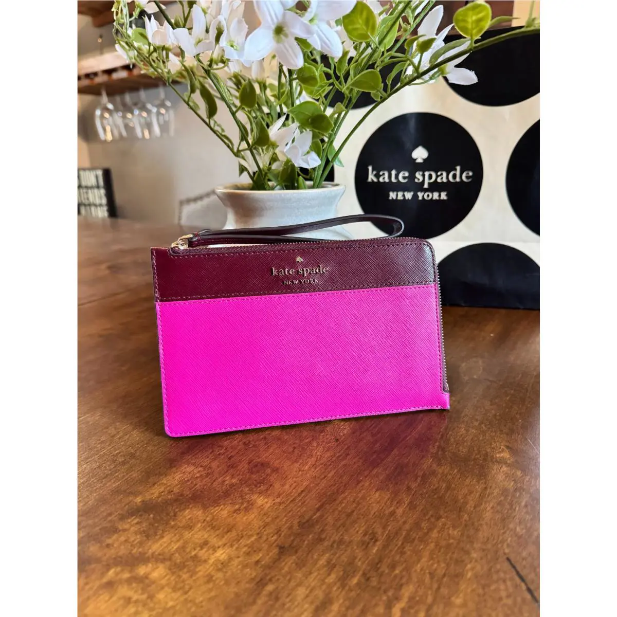 Kate Spade Staci Medium L-zip Wristlet Wallet Clutch - Pink Multi Colorblock