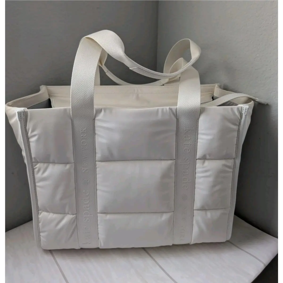 Kate Spade KM667 Kip Large Puffy Quilted Tote In Optic White