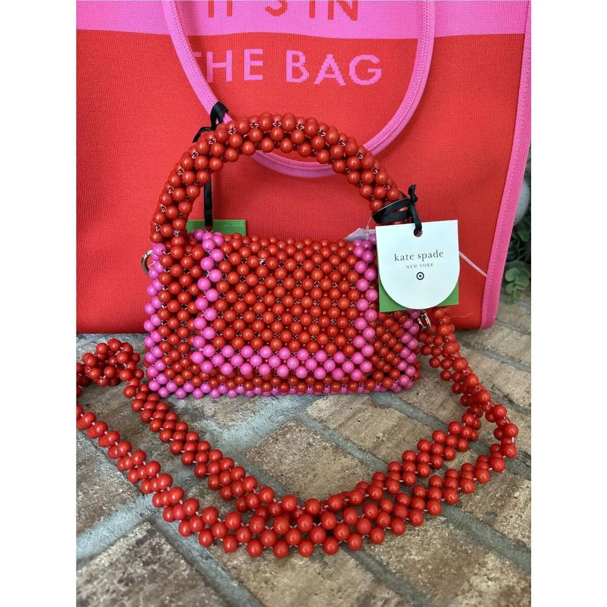 Kate Spade + Target Crossbody Bag Colorblock Beaded Red/pink Purse