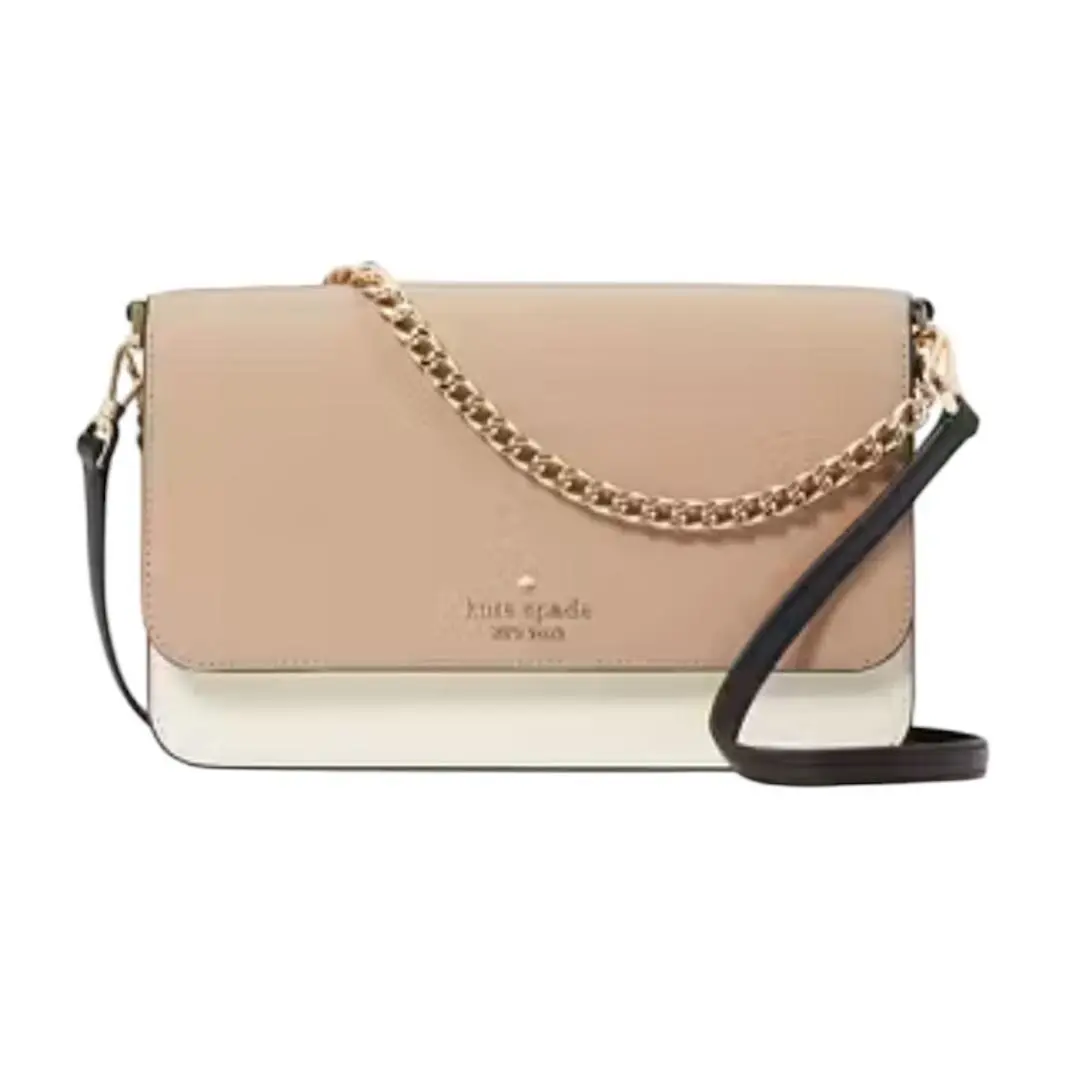 Kate Spade Womens Tan Black Leather Med Flap Madison Crossbody Handbag New