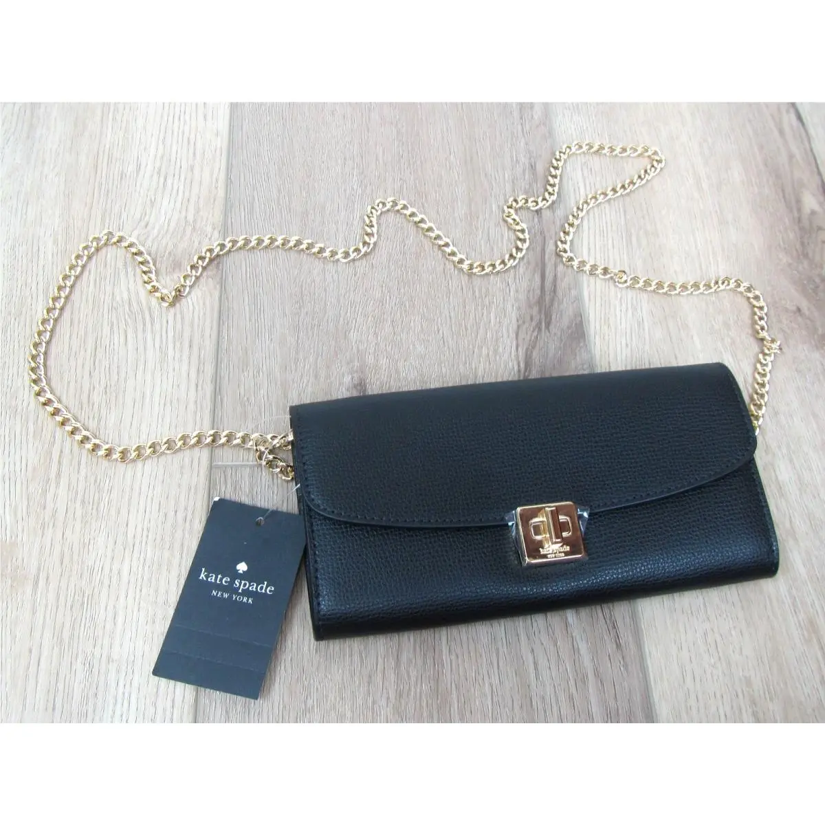 New Kate Spade New York Phobe Refined Grain Leather Black Wallet Purse Bag Cha