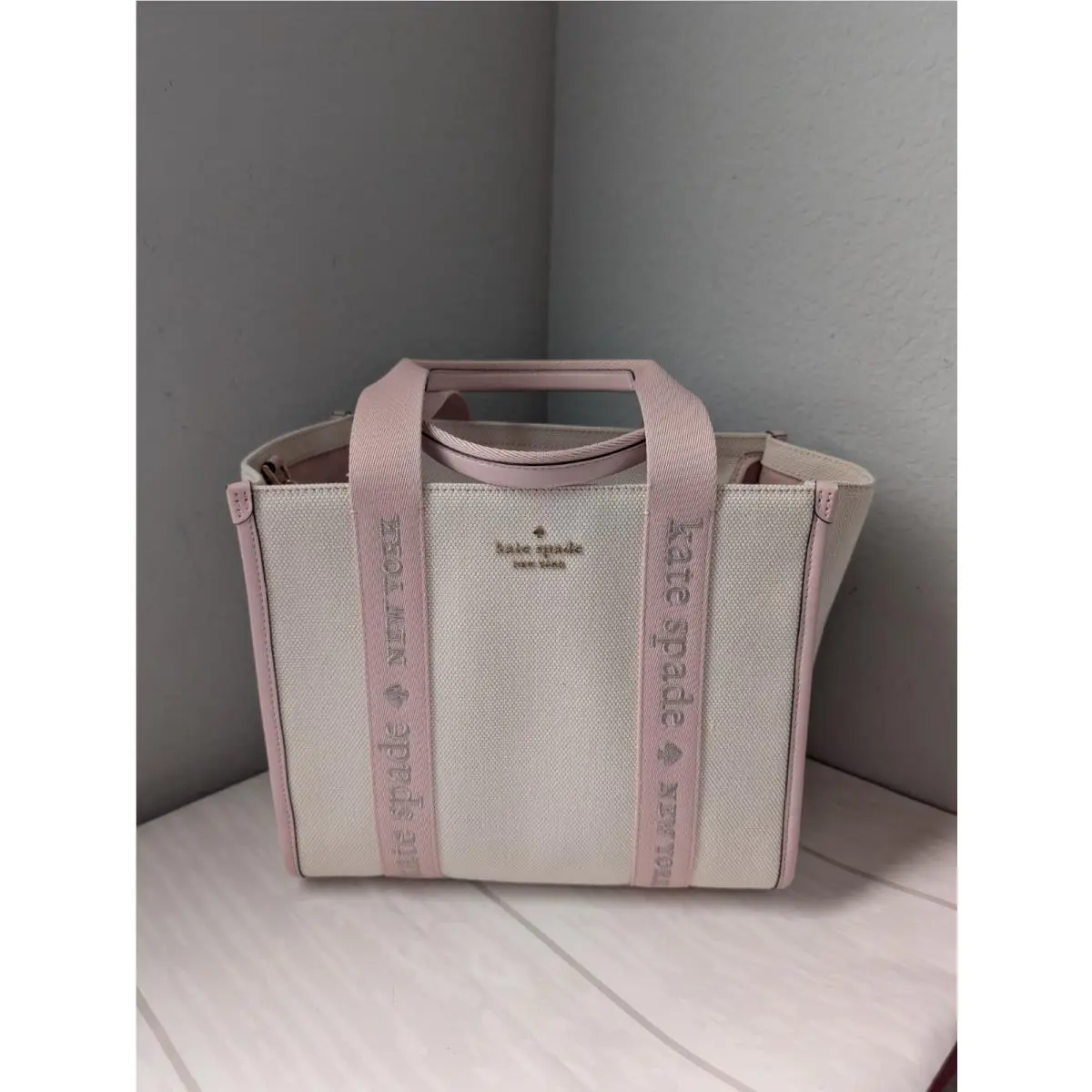 Kate Spade KG767 Kip Canvas Small Tote Crossbody Handbag Rose Smoke Multi