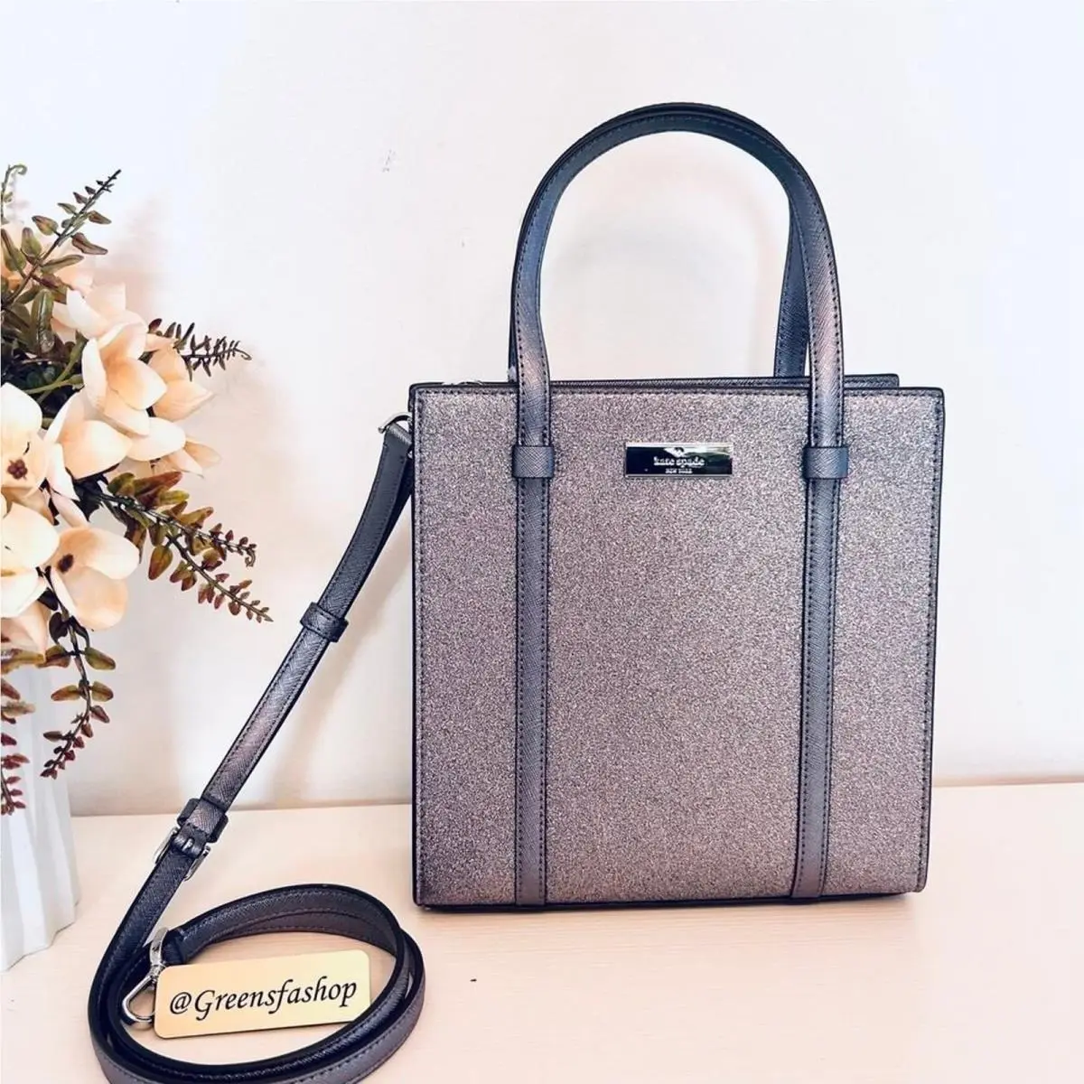 Kate Spade Purse Kenzie Glitter Small Tote Candied Flower