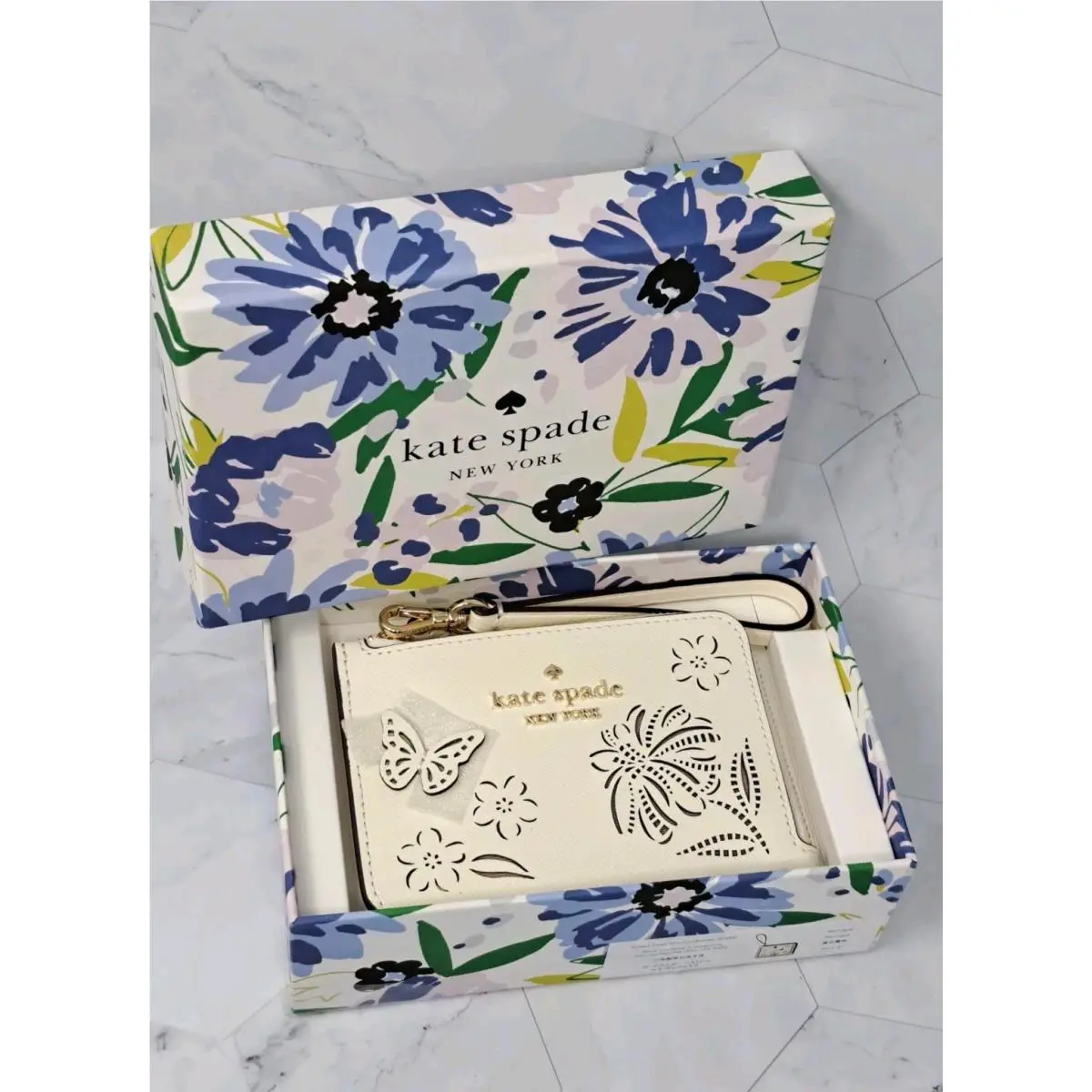 Kate Spade Boxed Madison Perforated Flowers Butterfly Appliqué Wristlet
