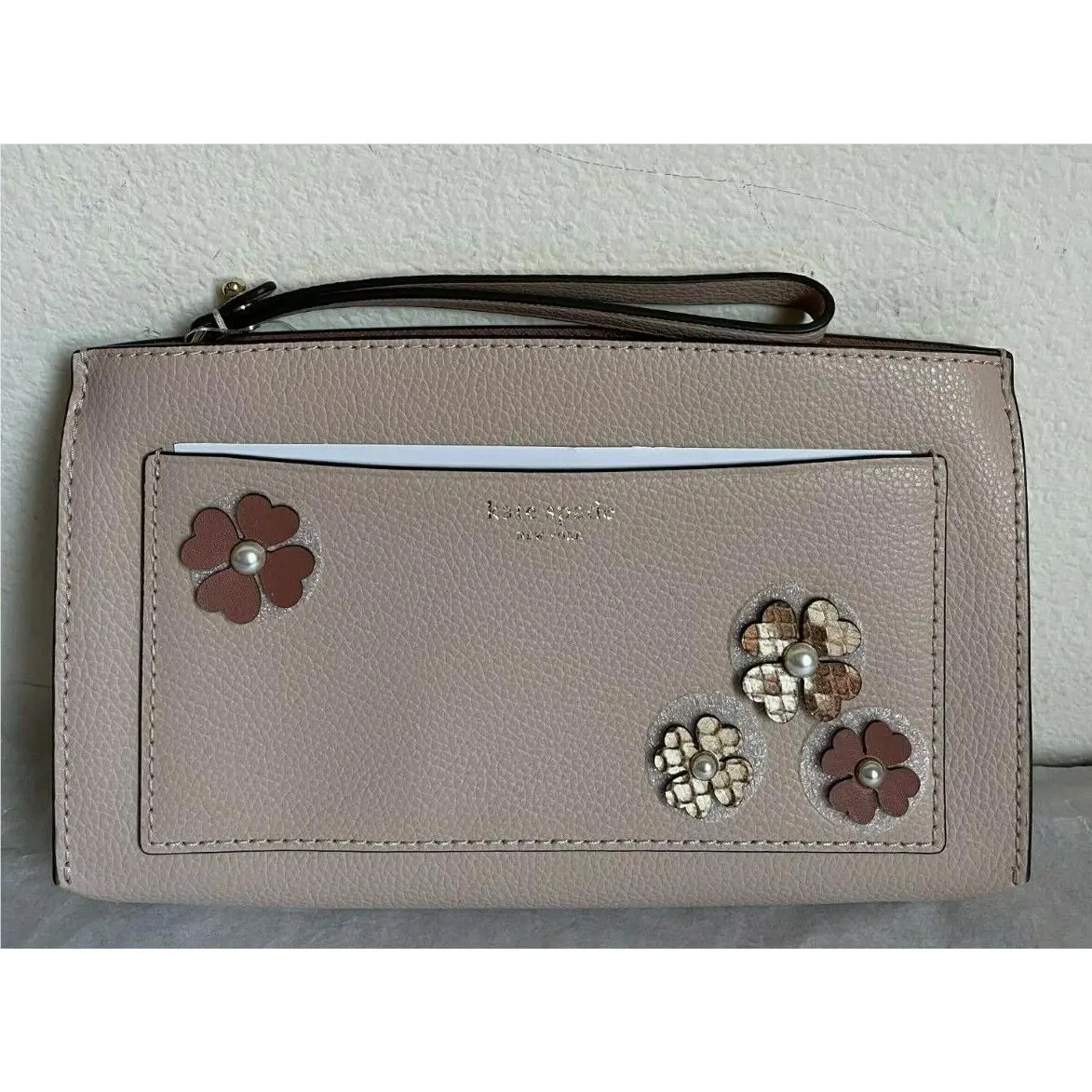 Kate Spade Eva Pearl Flower Cutout Leather Wallet Clutch Wristlet
