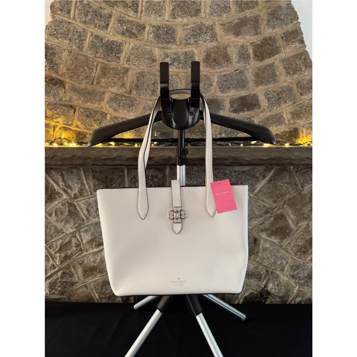 Kate Spade Kaci Small Tote Bag Optic White Pink Lining Silver Hardware