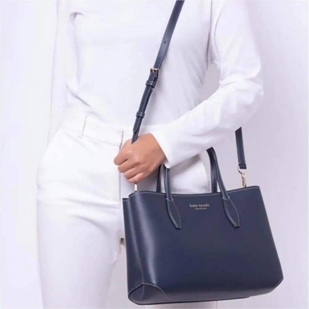 Kate Spade All Day Medium Tote Blue Leather Dainty Bloom Crossbody Bag
