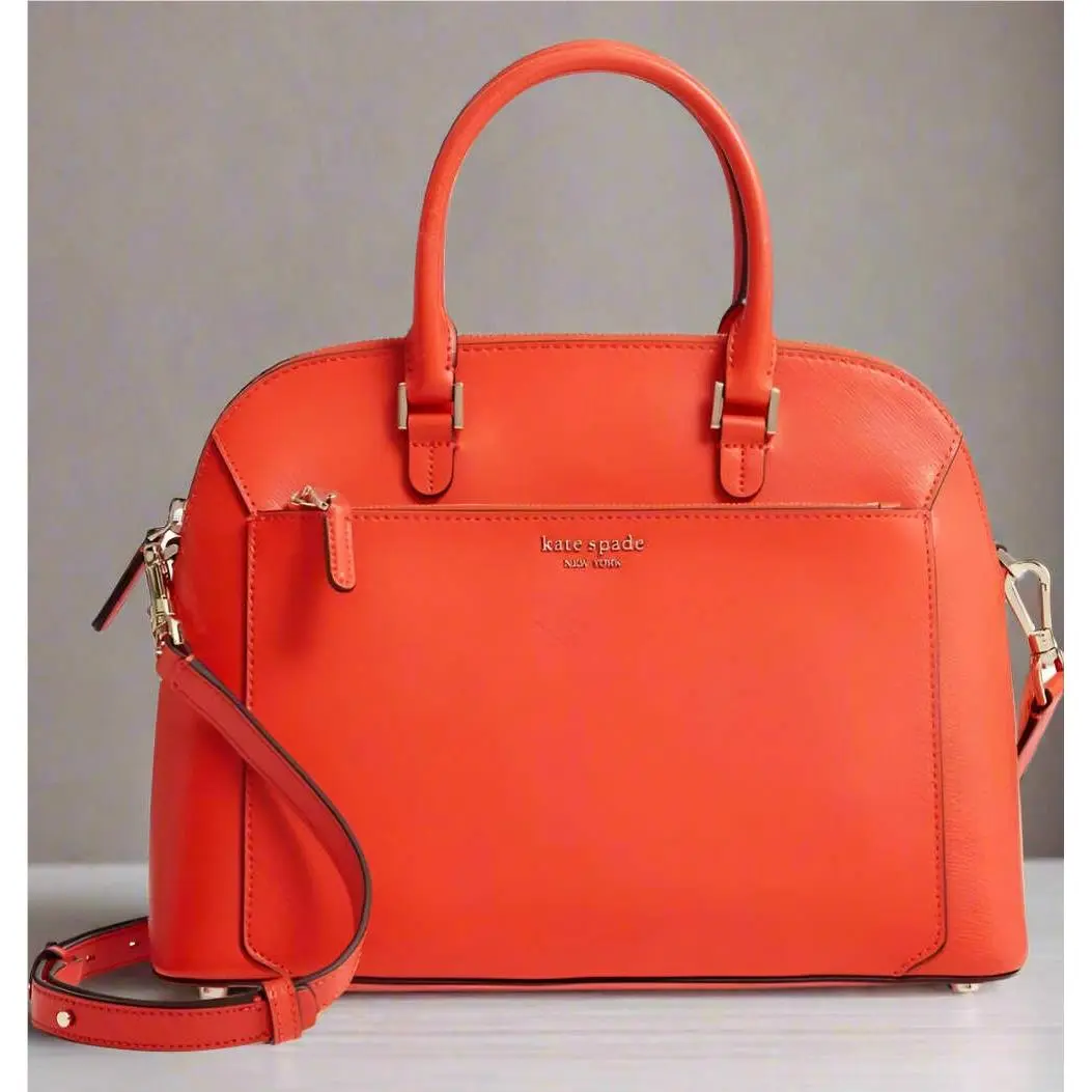 Kate Spade Louise Orange Tamarillo Leather Dome Satchel Crossbody Bag