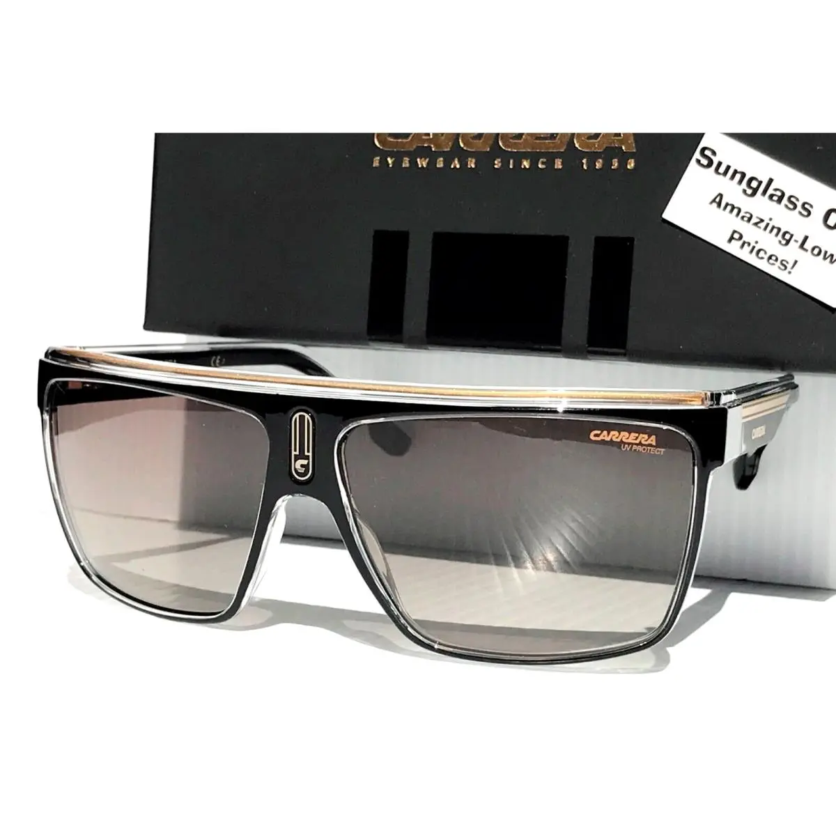 Carrera Shiny Black Gold Frame Brown Lens Sunglass 22/N 2M2/HA