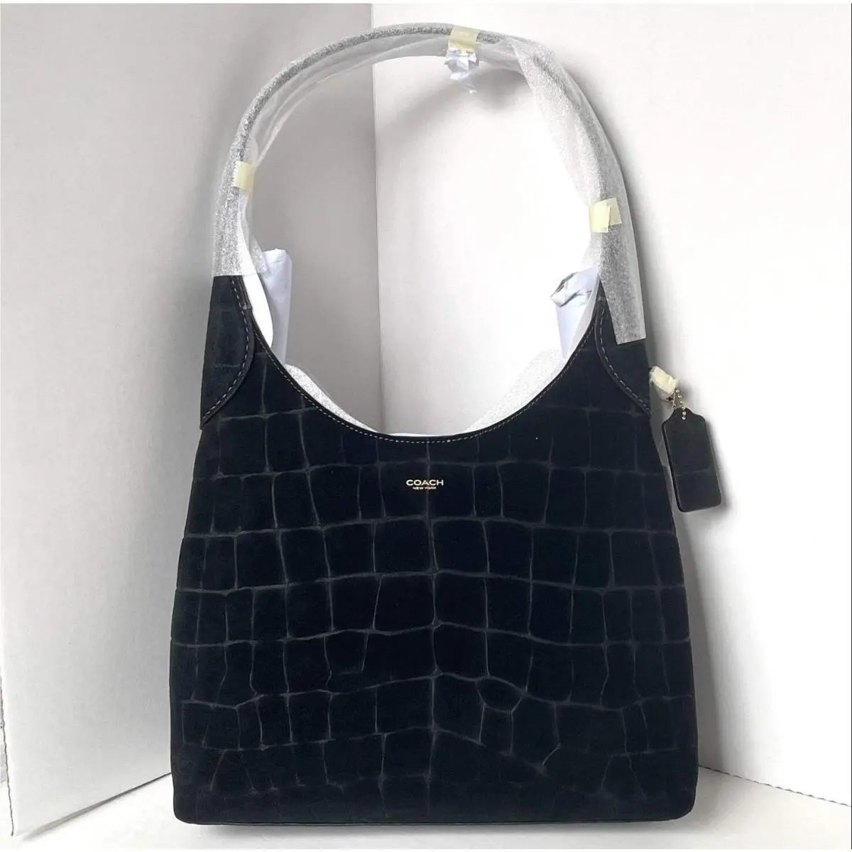 Coach Brooklyn Shoulder Bag 28 CCJ00 Black Croc Embossed Suede