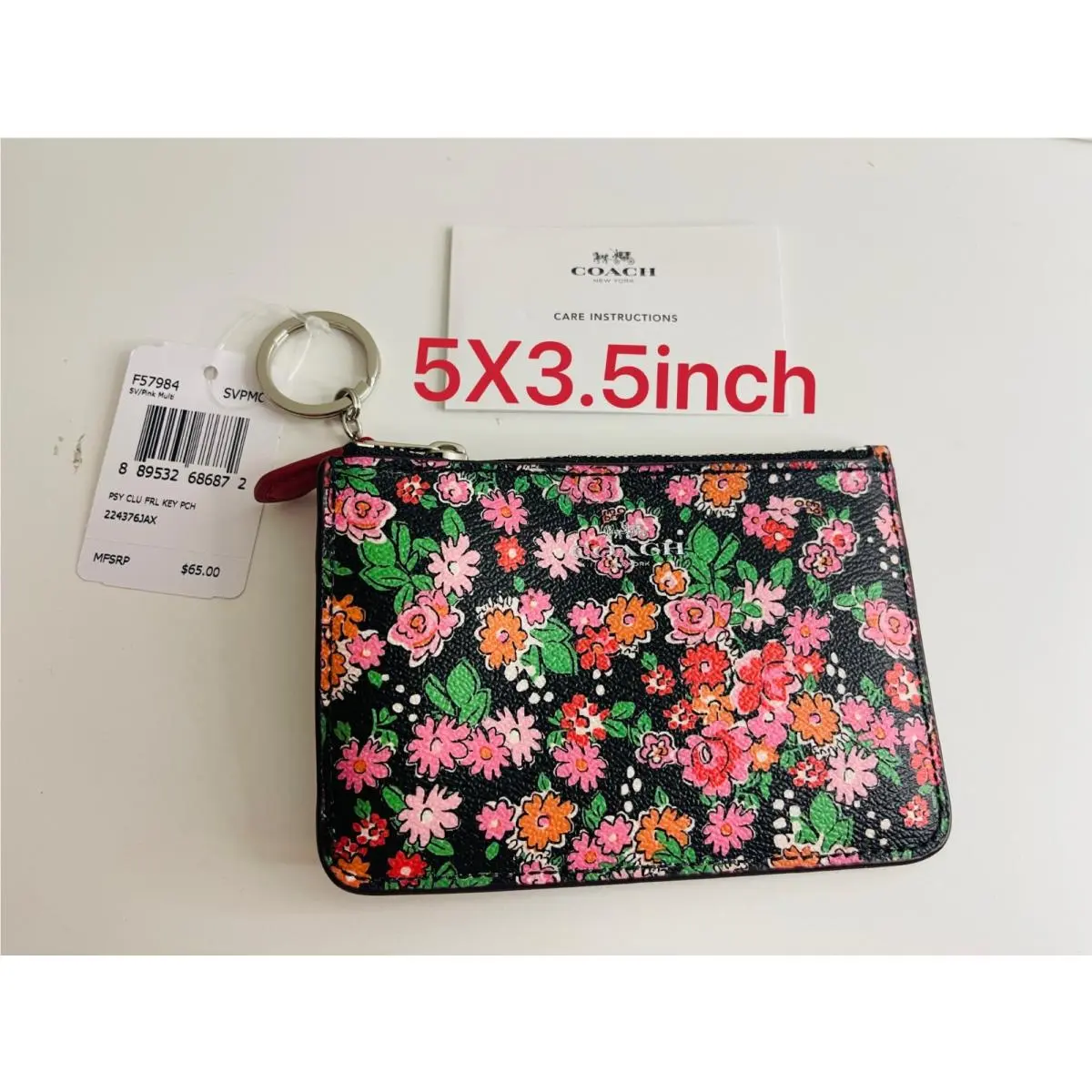 Coach Key Pouch with Zip 3.5X5inch