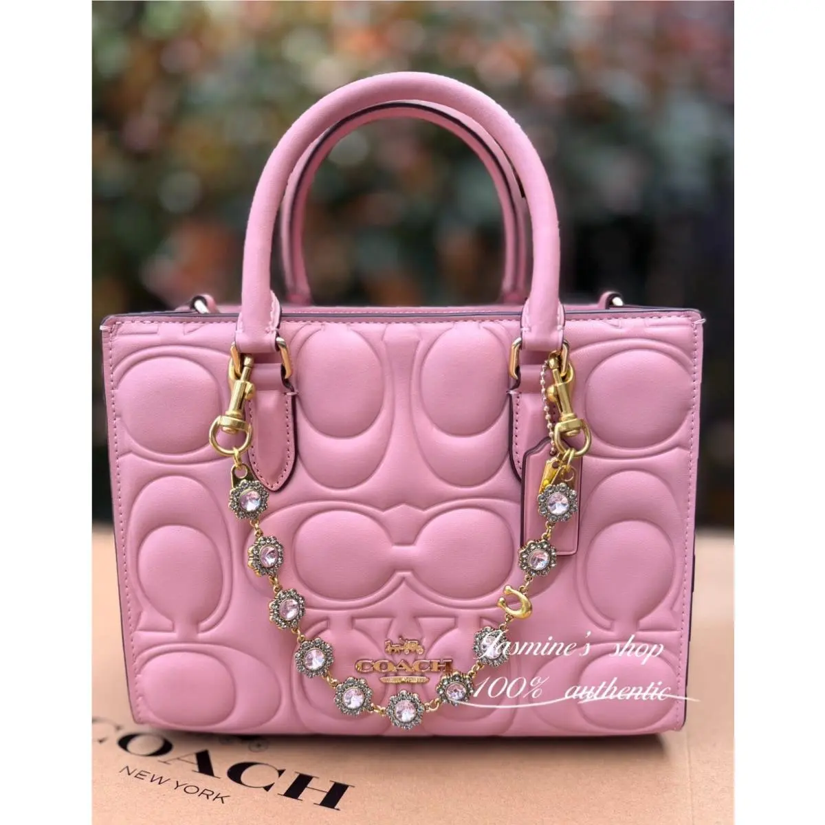 CY670 Maggie Small Tote Bag In Signature Leather Gold/pink Petal CY670 bag +chain by Coach