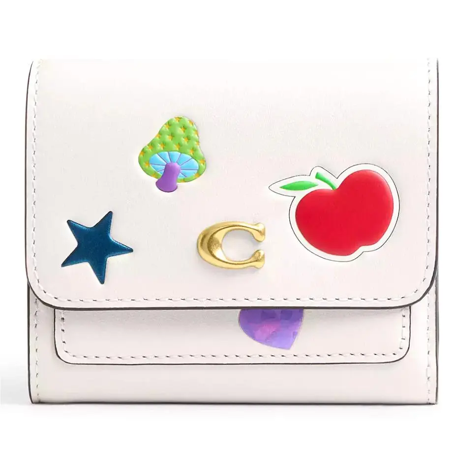 Coach Mila Small Flap Wallet - CCD00 Chalk Calf Leather W/sticker Print