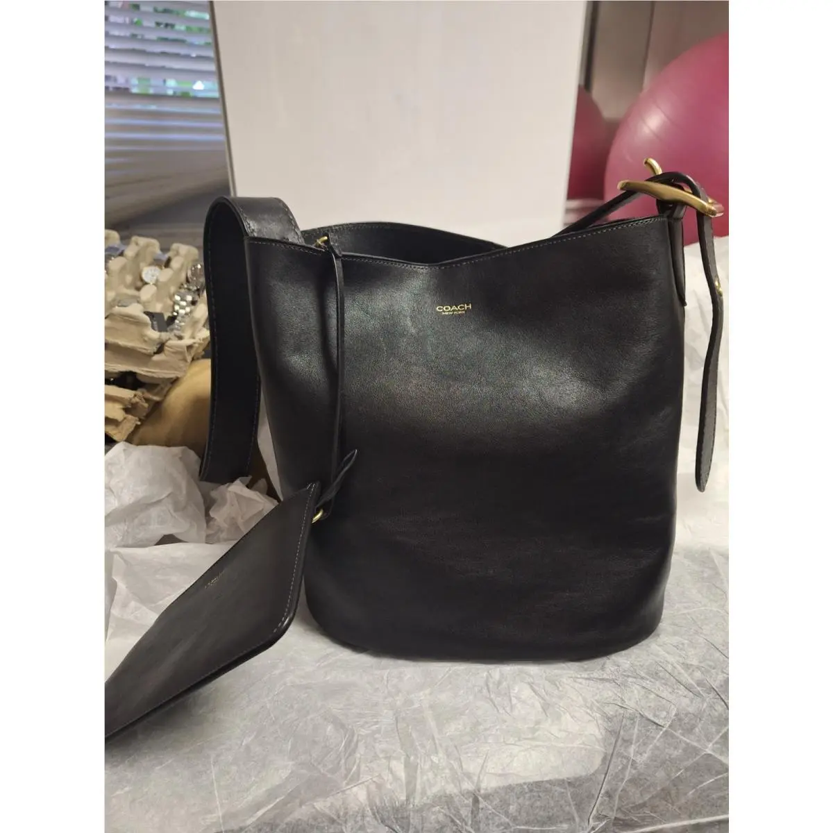 Bleecker BK Shoulder Bucket Bag in Black Leather by Coach