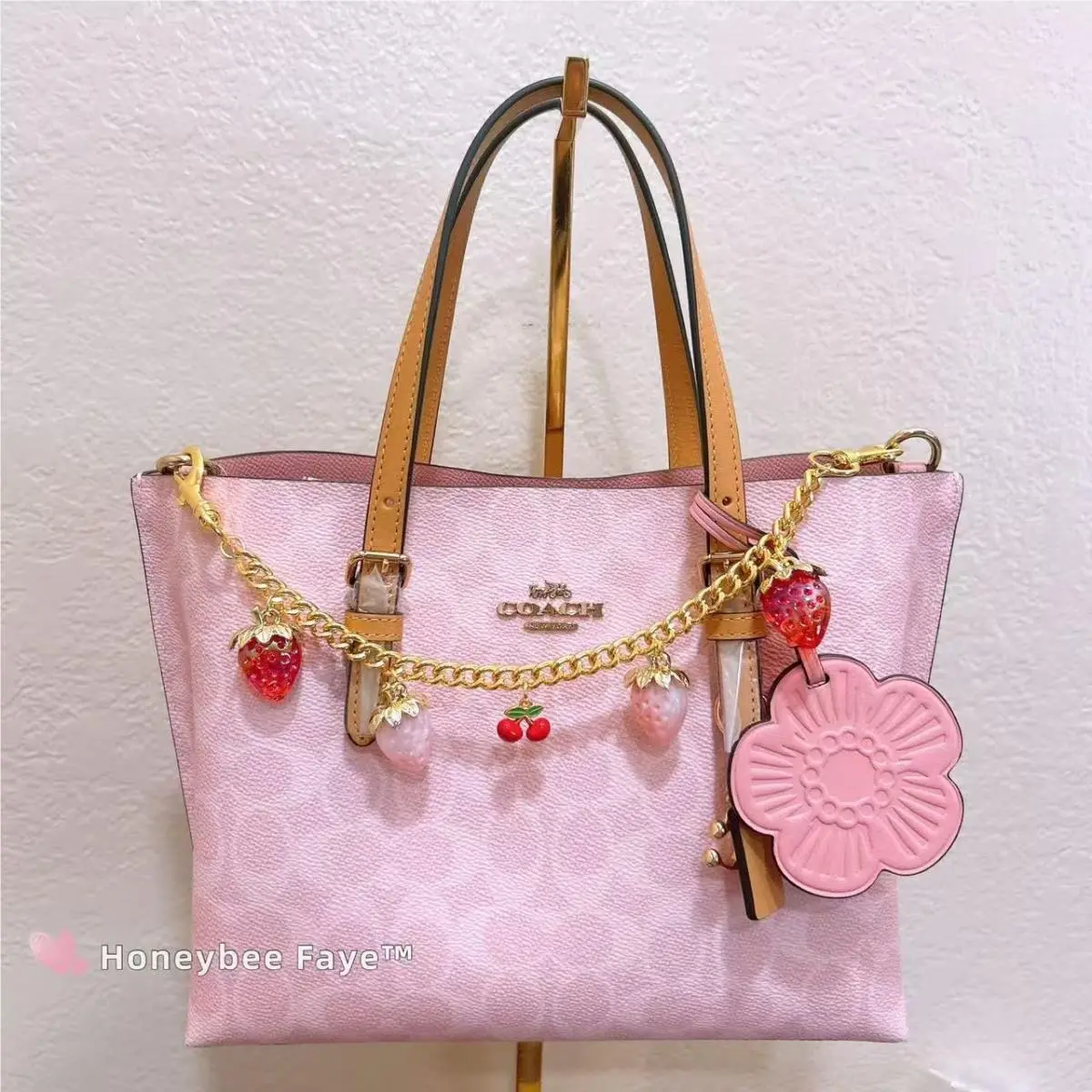 Coach CER24 Mollie Tote Bag 25 In Signature Canvas with Charms Powder Pink