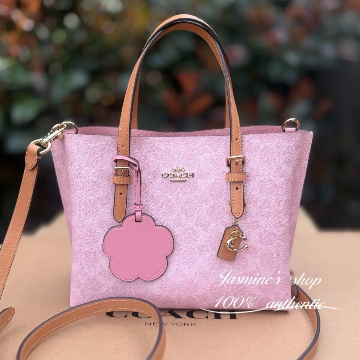 Mollie Tote Bag 25 Signature Canvas with Charms CER24 Gold/powder Pink by Coach