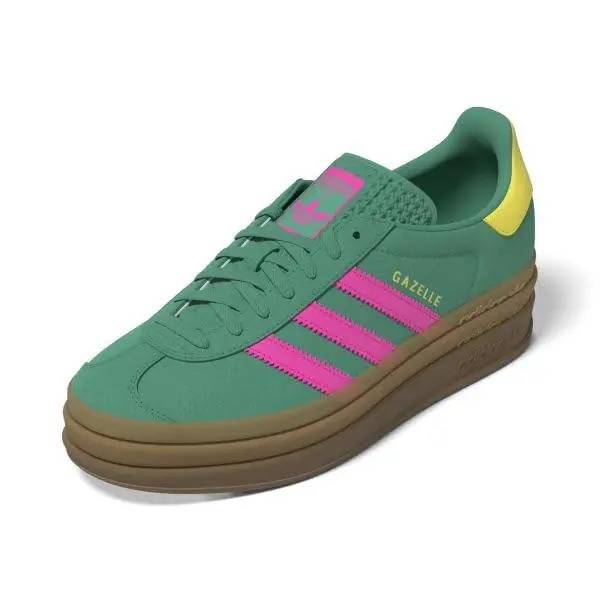 Adidas Womens Gazelle Bold Suede Platform Lifestyle Sneaker Green/pink/sulfur - Court Green/Lucid Pink/Pure Sulfur