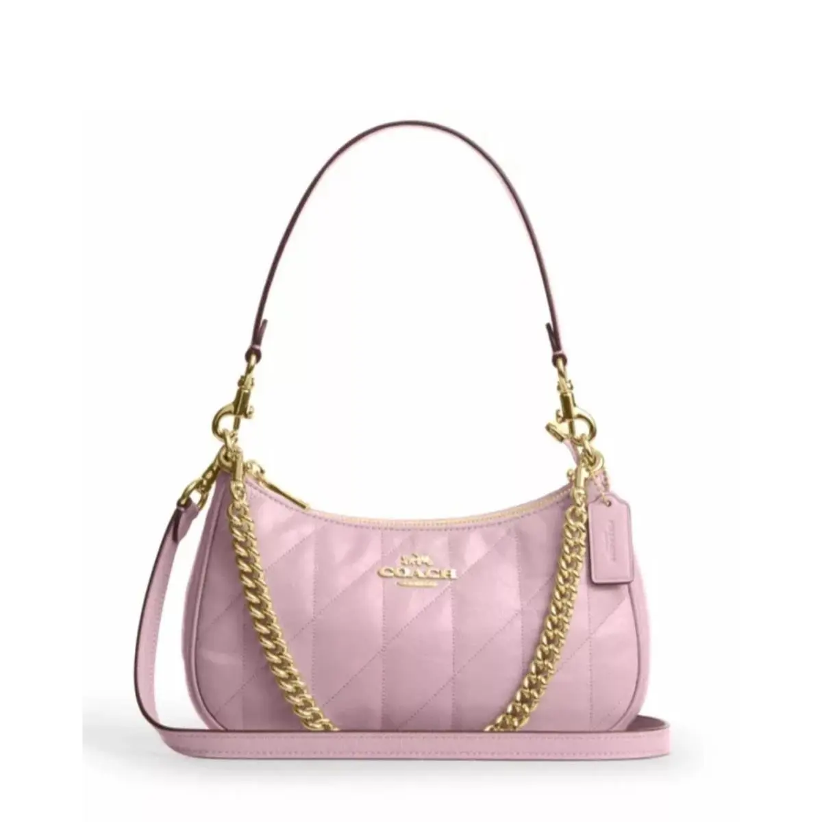 Coach Teri Shoulder Bag Quilted Leather Chain Strap Pink CDY83 Carnation