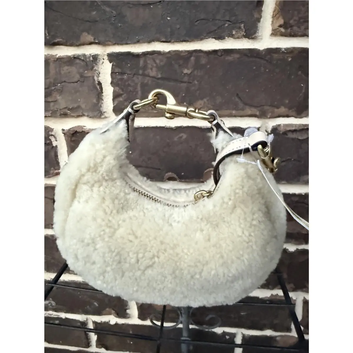 Coach Joni Bag in Shearling Glovetanned Leather Brass Beige Mini