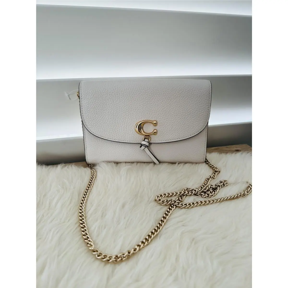 Coach 99427 Refined Leather Wallet On Chain Crossbody Bag Chalk White