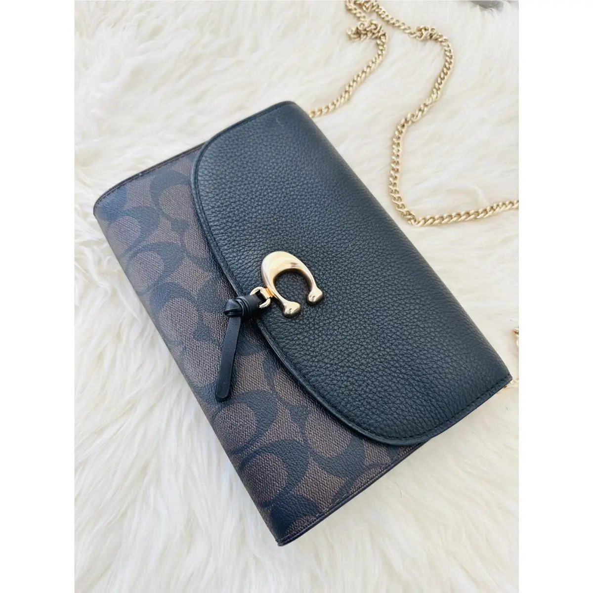 99427 Leather Wallet On Chain Crossbody Bag Brown Signature Black by Coach