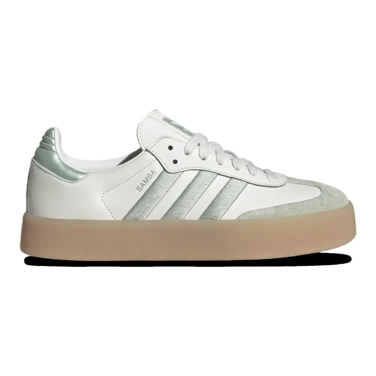 Adidas Originals Sambae Womens Retro Leather Casual Sneaker White Green Metallic
