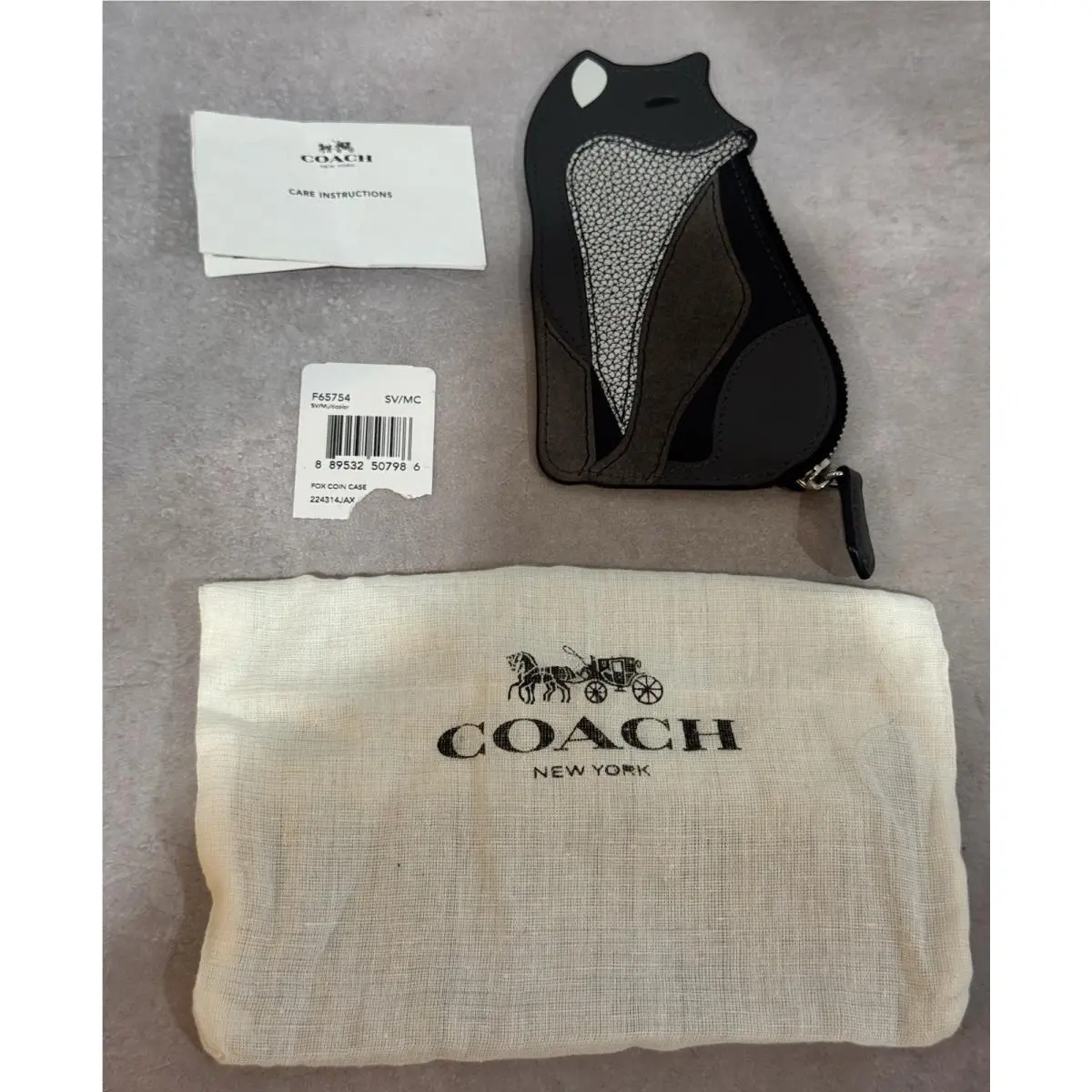 Coach Fox Coin Case F65754 Multicolor Leather Suede Zip Case