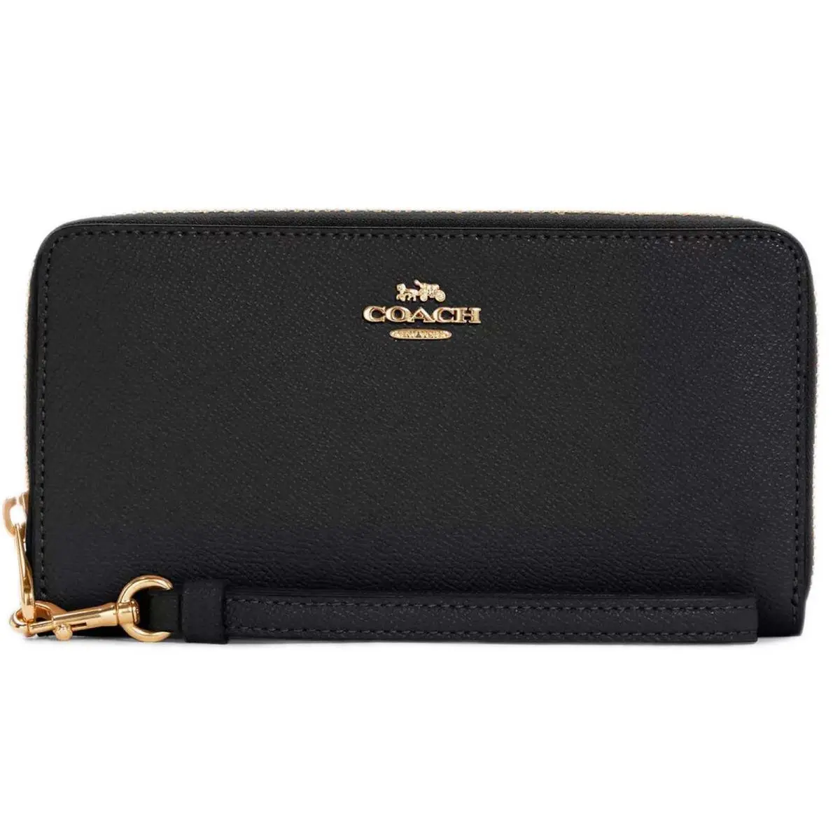 Coach Women`s Wallet Crossgrain Leather Long Zip Around Gold/black C3441 Blk