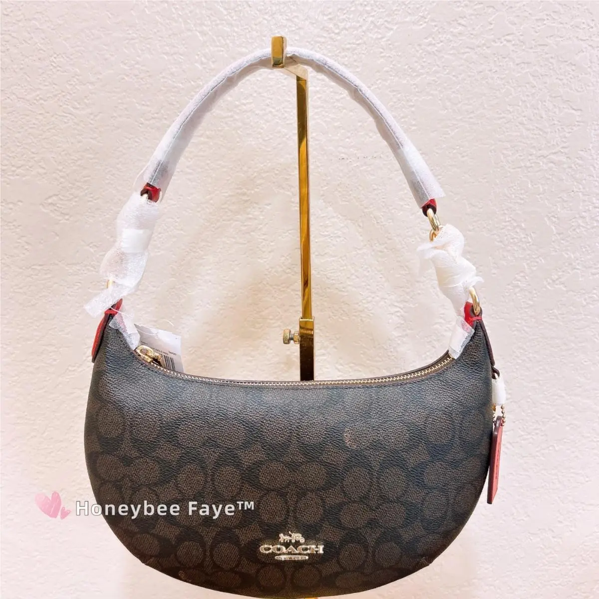 Coach CX811 Payton Hobo Bag In Signature Canvas Walnut/bold Red