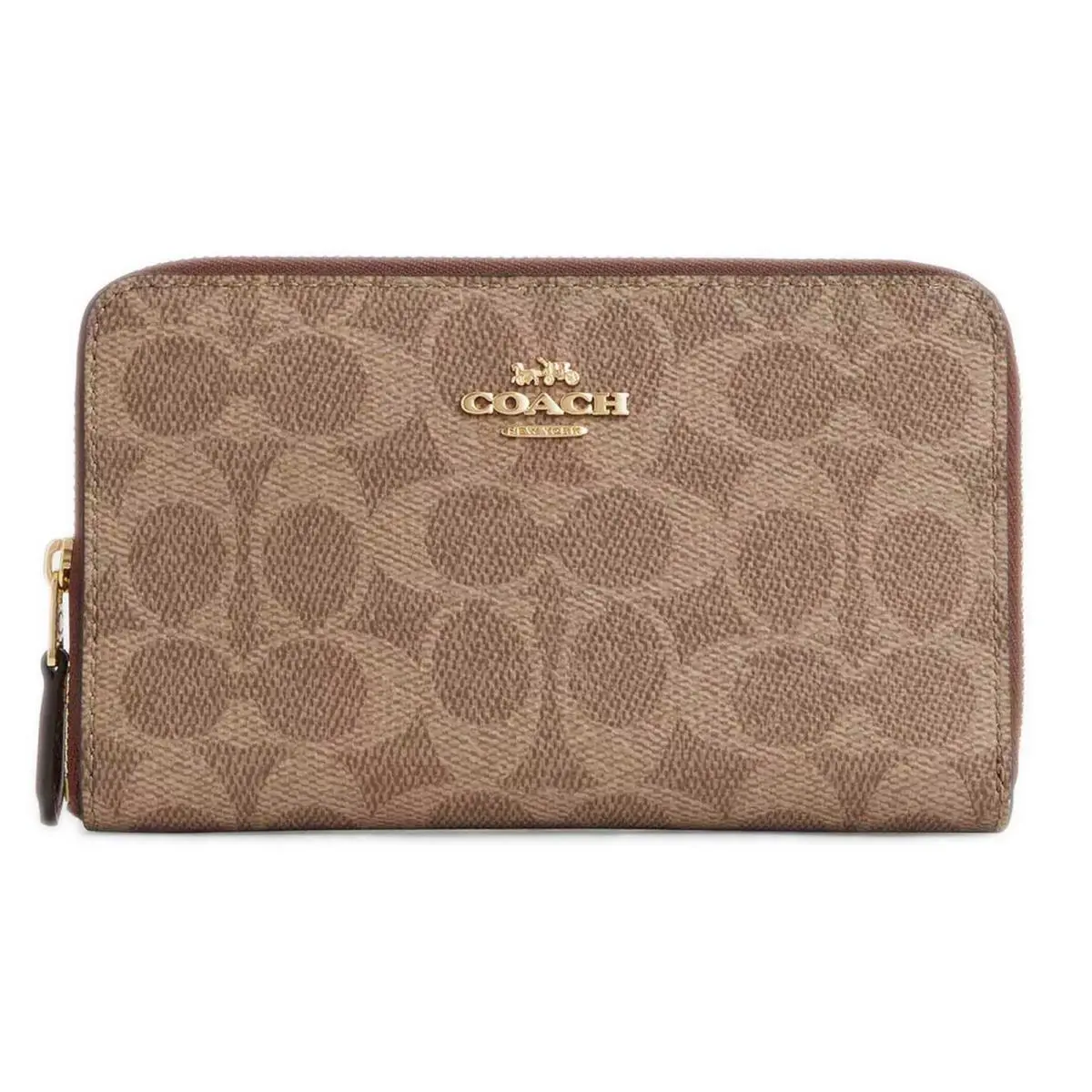 Coach Women`s Zip Wallet Signature Canvas Medium Id Gold/tan/brown CW781 Brn