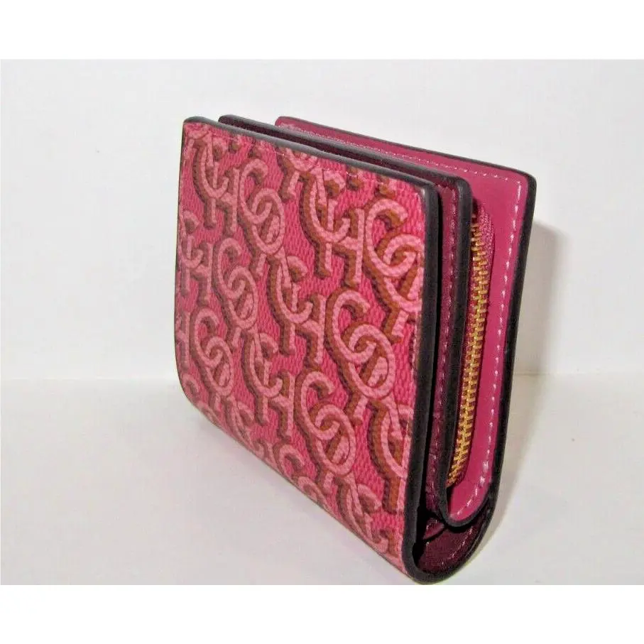 Coach CF522 Rouge Monogram Print Snap Wallet with A C Charm