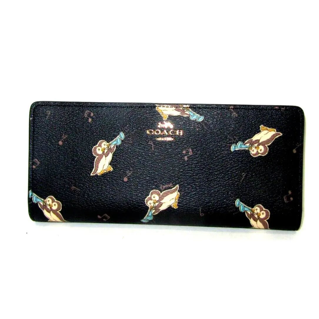 Coach CF540 Slim Wallet Penguin Print Black Multi Color Leather