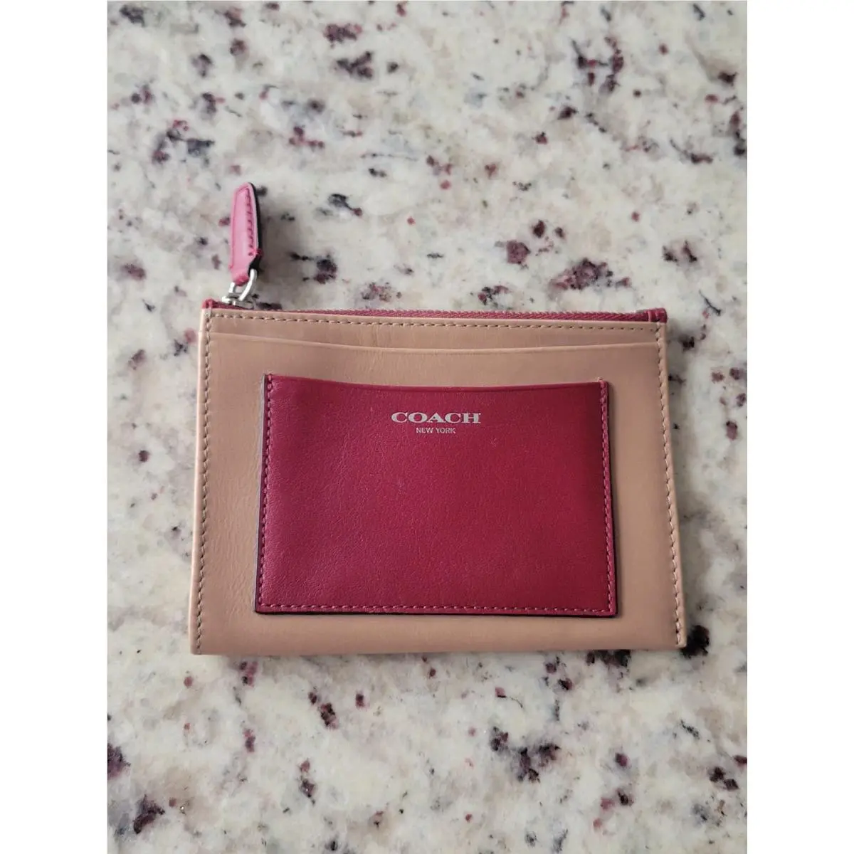 Coach Two Tone Leather ID Card Coin Wallet w/ Keychain Two Pockets w/ Tags