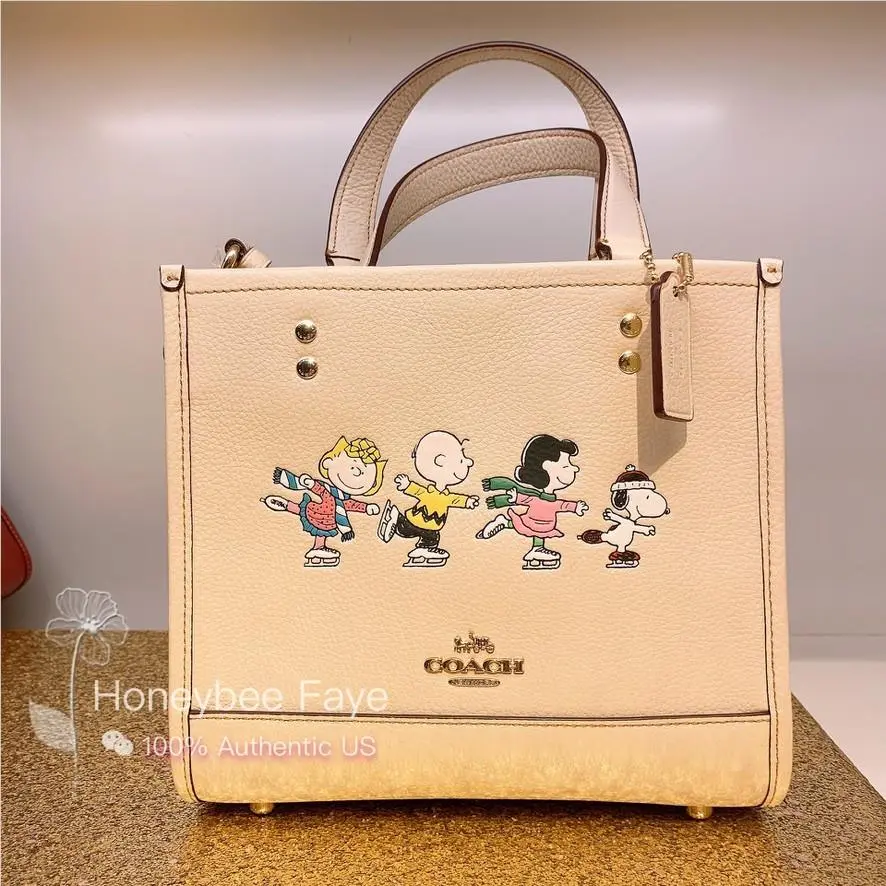 Coach Peanuts Dempsey Tote 22 with Snoopy and Friends Motif CE850
