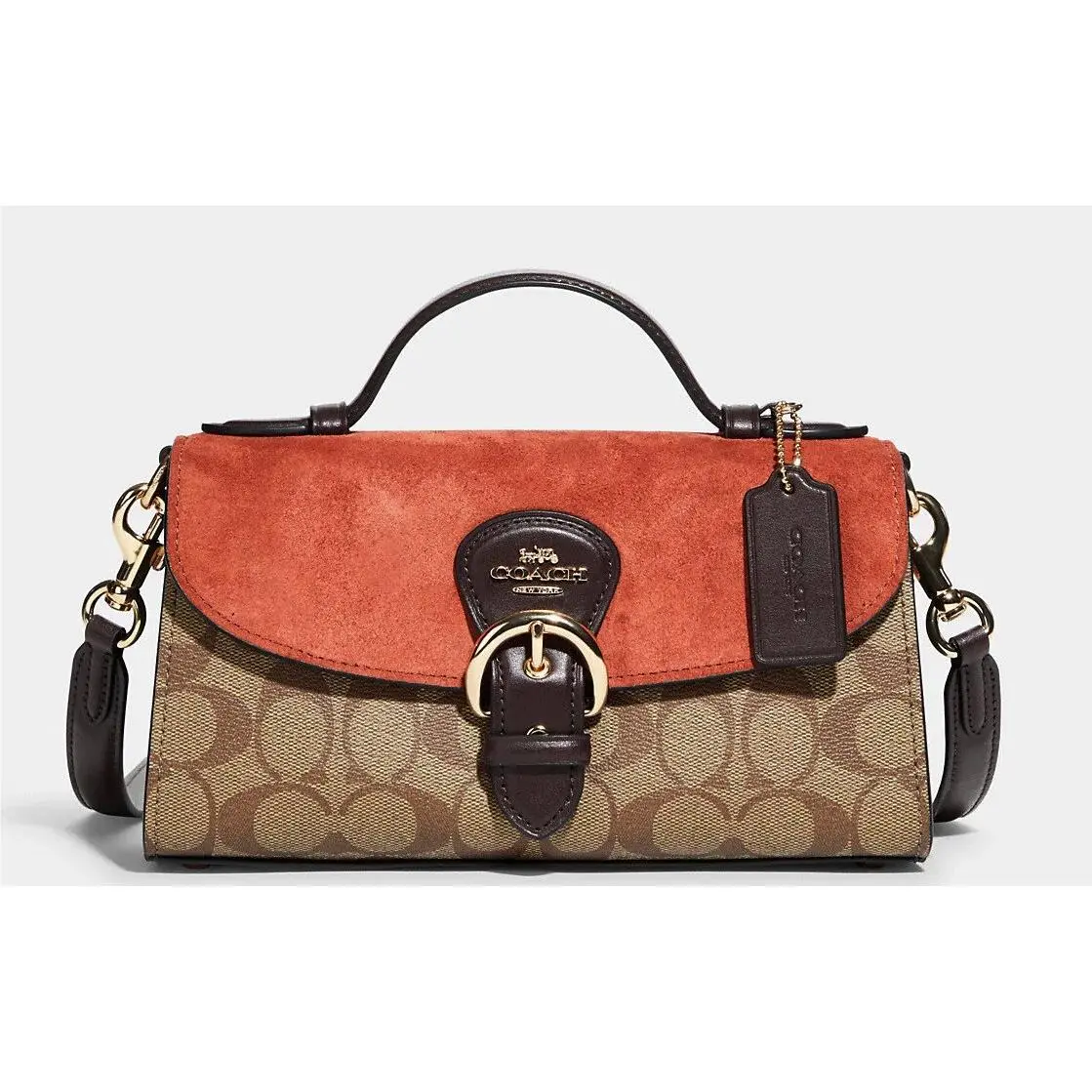 Coach Signature Kleo Top Handle Crossbody Bag Handbag - Khaki Multi