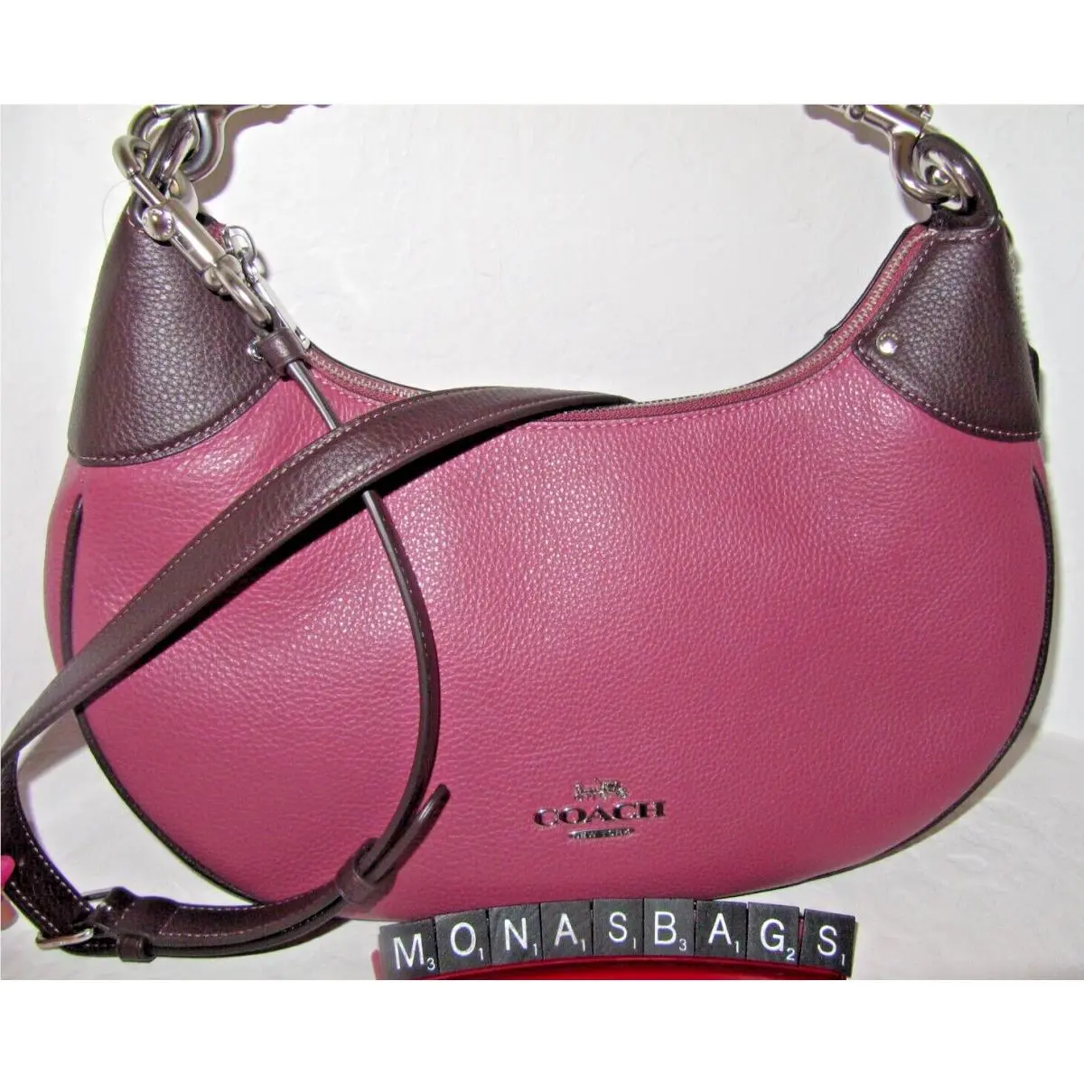 Coach CJ864 Mara Hobo Shoulder Crossbody Bag Light Raspberry Contrast Trim