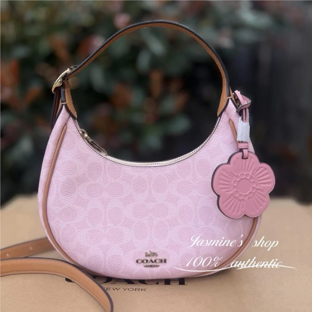 Coach CDW86 Emily Shoulder Bag Signature Canvas with Charms Powder Pink