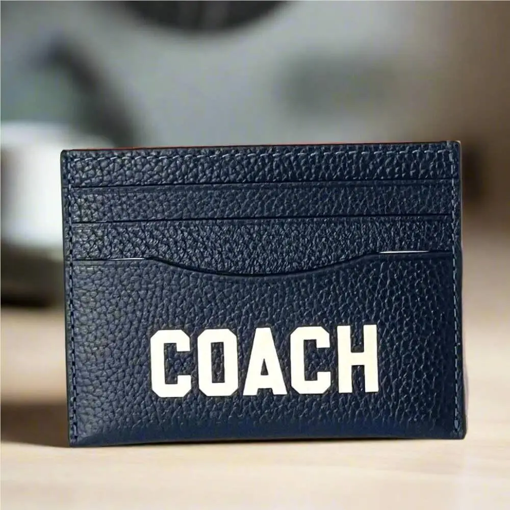 Coach Card Case CP275 Dark Navy Pebbled Leather Slim Wallet Logo