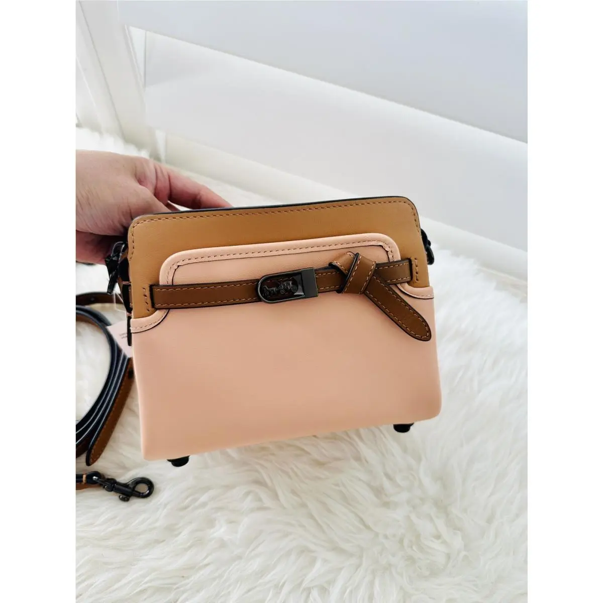 Coach 1941 Tate Colorblock Leather Carryall Handbag Blush Natural Multi