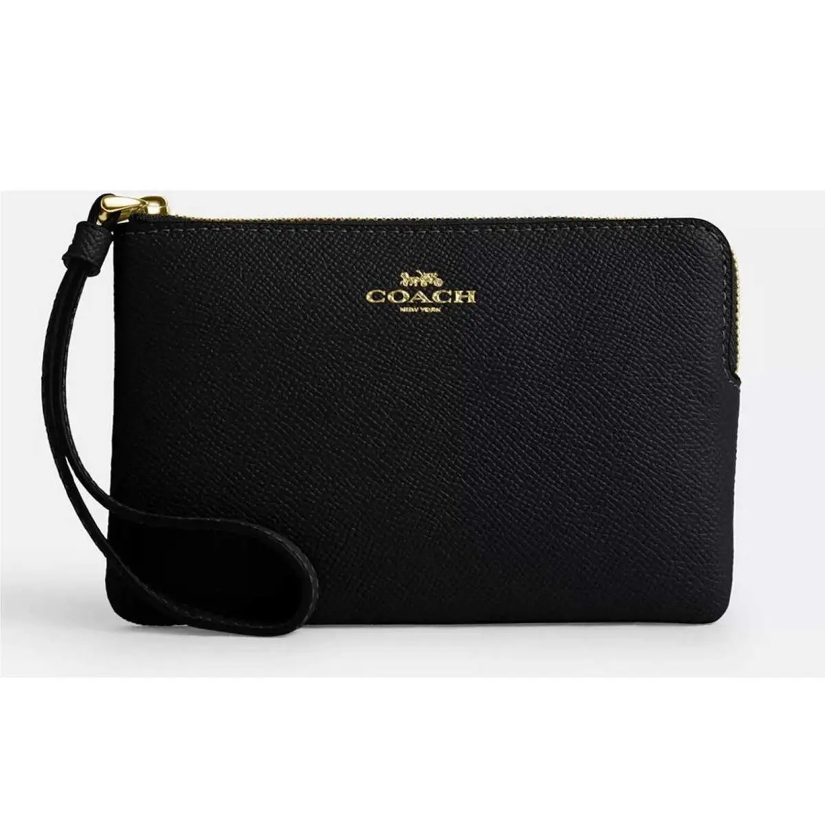 Coach Women`s Wristlet Crossgrain Leather Corner Zip Gold/black CV396 Blk